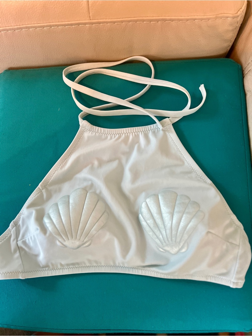 PINK Victoria's Secret Light Blue Shell-Accent Halter Bikini Top XS